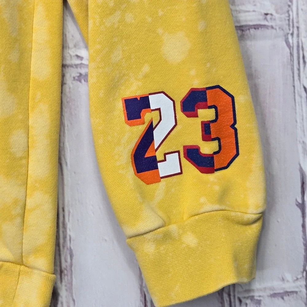 Air Jordan Men Yellow Acid Wash Bleach Splatter Pullover Hoodie Graphic Sz Small